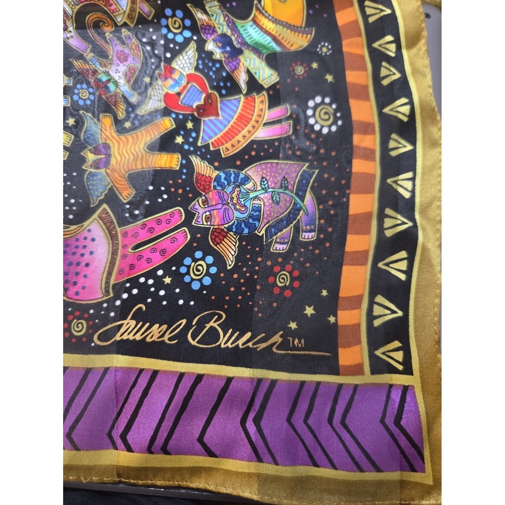 Laurel Burch Scarf 100% Silk Angels Cats with Wings, sz 52"x 11" Great Cond 2015